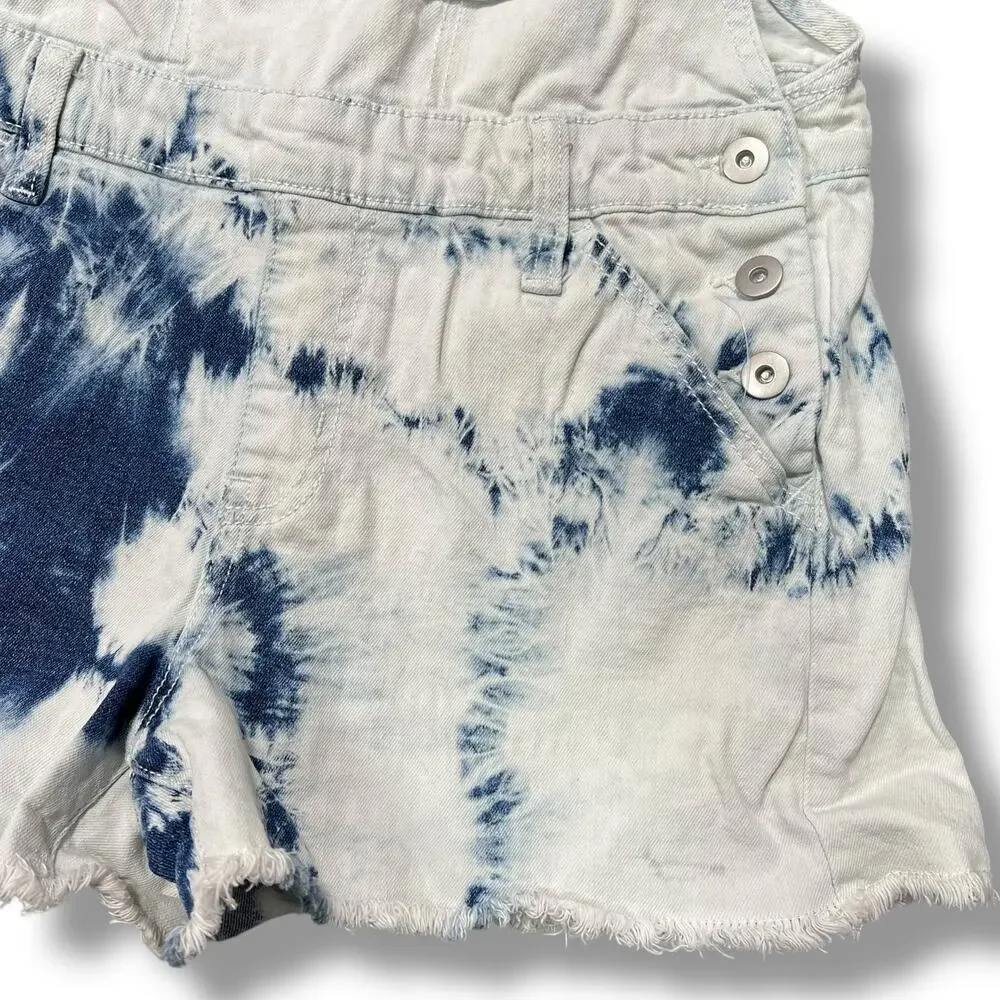 No Boundaries Girls Overall Bib Shorts Denim Blue Jean Acid Wash Medium 7 9